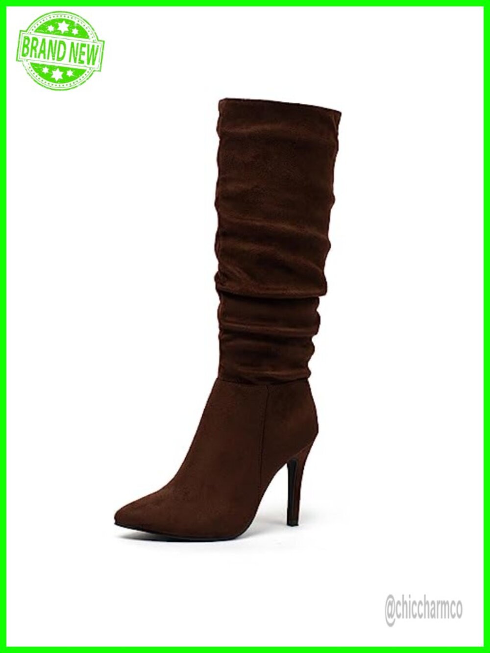 Faux Suede Slouchy Knee High Stiletto Boots Pointed Toe